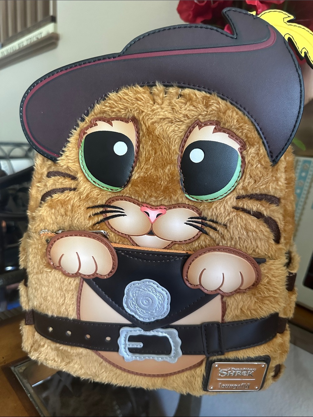 Loungefly Brown Puss in Boots Plush Backpack - Brown NWT